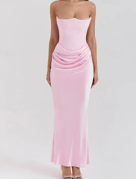 New Women's Long Dress Maxi Dress White Dress Graduation Dress Prom Dress Party Dress Elegant Fashion Party Special Occasion Evening Party Regular Fit Plain Sleeveless Strapless Black White Pink Red Women White Dresses