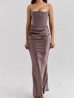 New Women's Long Dress Maxi Dress White Dress Graduation Dress Prom Dress Party Dress Elegant Fashion Party Special Occasion Evening Party Regular Fit Plain Sleeveless Strapless Black White Pink Red Women White Dresses