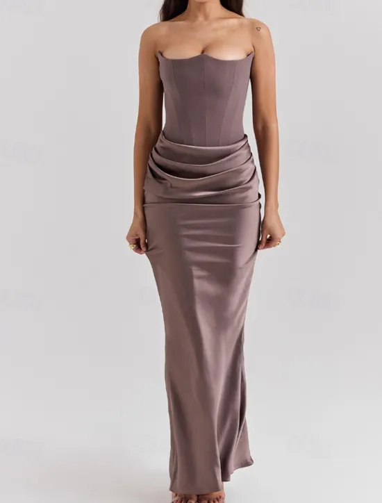 New Women's Long Dress Maxi Dress White Dress Graduation Dress Prom Dress Party Dress Elegant Fashion Party Special Occasion Evening Party Regular Fit Plain Sleeveless Strapless Black White Pink Red Women White Dresses