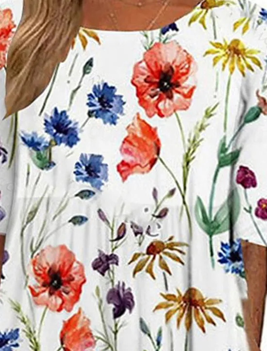 Best Women's Long Dress Maxi Dress Casual Dress Floral Dress Classic Modern Outdoor Daily Going out Regular Fit Flower Long Sleeve Crew Neck White Blue Fall Women Floral Dresses