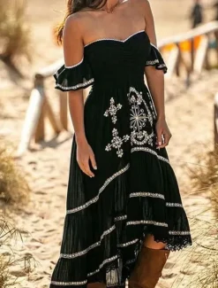 Hot Women's Long Dress Maxi Dress Casual Dress Summer Dress Boho Dress Fashion Outdoor Vacation Party Regular Fit Geometric Sleeveless Strapless Summer Spring Women Floral Dresses