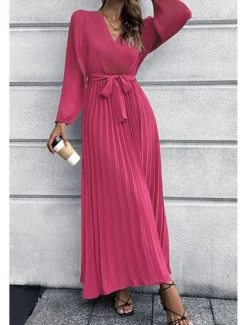 Hot Women's Long Dress Maxi Dress Cocktail Dress Ruched Dress Elegant Fashion Birthday Tea Party Going out Regular Fit Plain Long Sleeve V Neck Black Green Summer Women Cocktail Dress