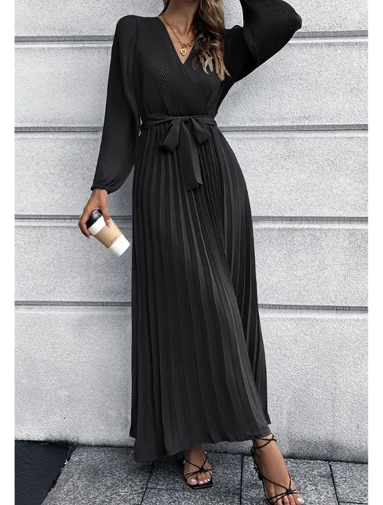 Hot Women's Long Dress Maxi Dress Cocktail Dress Ruched Dress Elegant Fashion Birthday Tea Party Going out Regular Fit Plain Long Sleeve V Neck Black Green Summer Women Cocktail Dress