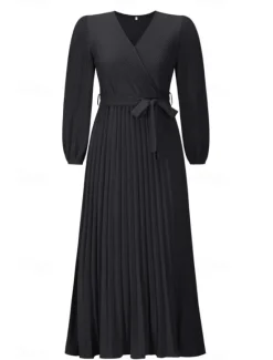 Hot Women's Long Dress Maxi Dress Cocktail Dress Ruched Dress Elegant Fashion Birthday Tea Party Going out Regular Fit Plain Long Sleeve V Neck Black Green Summer Women Cocktail Dress