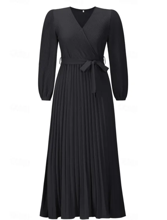 Hot Women's Long Dress Maxi Dress Cocktail Dress Ruched Dress Elegant Fashion Birthday Tea Party Going out Regular Fit Plain Long Sleeve V Neck Black Green Summer Women Cocktail Dress