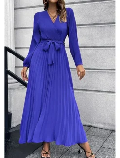 Hot Women's Long Dress Maxi Dress Cocktail Dress Ruched Dress Elegant Fashion Birthday Tea Party Going out Regular Fit Plain Long Sleeve V Neck Black Green Summer Women Cocktail Dress