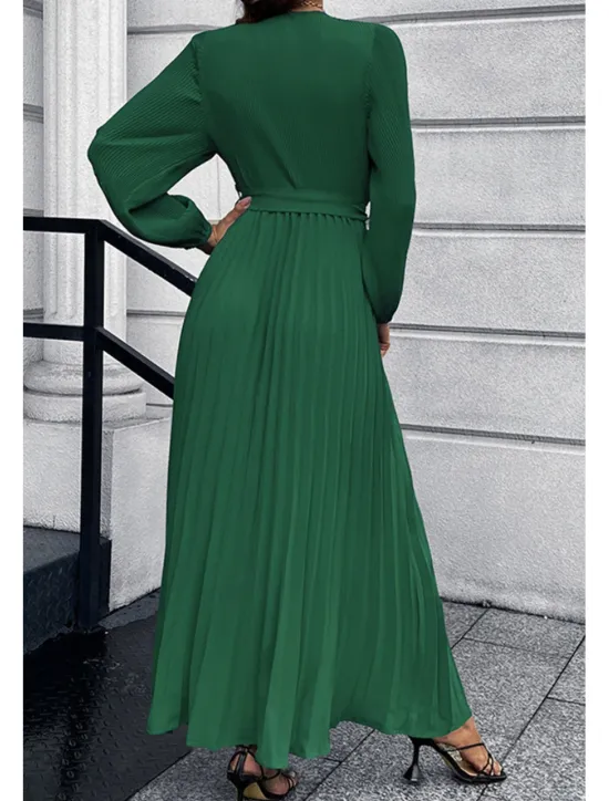 Hot Women's Long Dress Maxi Dress Cocktail Dress Ruched Dress Elegant Fashion Birthday Tea Party Going out Regular Fit Plain Long Sleeve V Neck Black Green Summer Women Cocktail Dress
