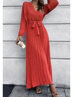 Hot Women's Long Dress Maxi Dress Cocktail Dress Ruched Dress Elegant Fashion Birthday Tea Party Going out Regular Fit Plain Long Sleeve V Neck Black Green Summer Women Cocktail Dress