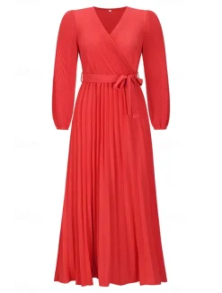 Hot Women's Long Dress Maxi Dress Cocktail Dress Ruched Dress Elegant Fashion Birthday Tea Party Going out Regular Fit Plain Long Sleeve V Neck Black Green Summer Women Cocktail Dress