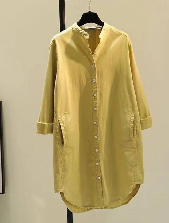 Online Women's Long Dress Maxi Dress Linen-Inspired Dresses Shirt Dress Casual Dress Cotton Linen Dress Stylish Casual Vacation Daily Date Regular Fit Plain Long Sleeve Stand Collar White Yellow Pink Green Women Dresses