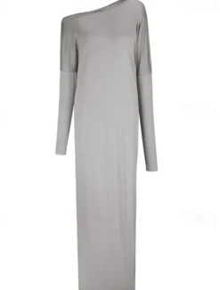 Sale Women's Long Dress Maxi Dress Casual Dress Classic Modern Outdoor Vacation Daily Regular Fit Plain Long Sleeve Crew Neck Black Blue Khaki Gray Summer Women T Shirt Dresses