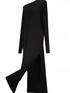 Sale Women's Long Dress Maxi Dress Casual Dress Classic Modern Outdoor Vacation Daily Regular Fit Plain Long Sleeve Crew Neck Black Blue Khaki Gray Summer Women T Shirt Dresses