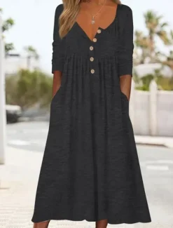 Online Women's Long Dress Maxi Dress Casual Dress Skater Dress Summer Dress Fashion Modern Vacation Daily Weekend Regular Fit Plain Long Sleeve V Neck Black Pink Wine Blue Summer Women White Dresses|Casual Dress