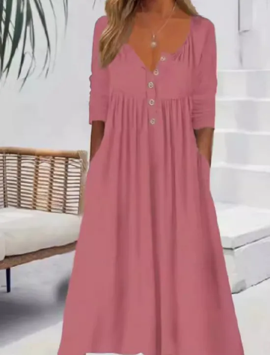 Online Women's Long Dress Maxi Dress Casual Dress Skater Dress Summer Dress Fashion Modern Vacation Daily Weekend Regular Fit Plain Long Sleeve V Neck Black Pink Wine Blue Summer Women White Dresses|Casual Dress