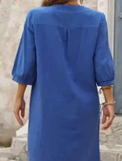 Online Women's Long Dress Maxi Dress Linen-Inspired Dresses Casual Dress Elegant Stylish Basic Vacation Daily Date Regular Fit Plain 3/4 Length Sleeve Crew Neck Blue Orange Summer Spring Fall Women Dresses
