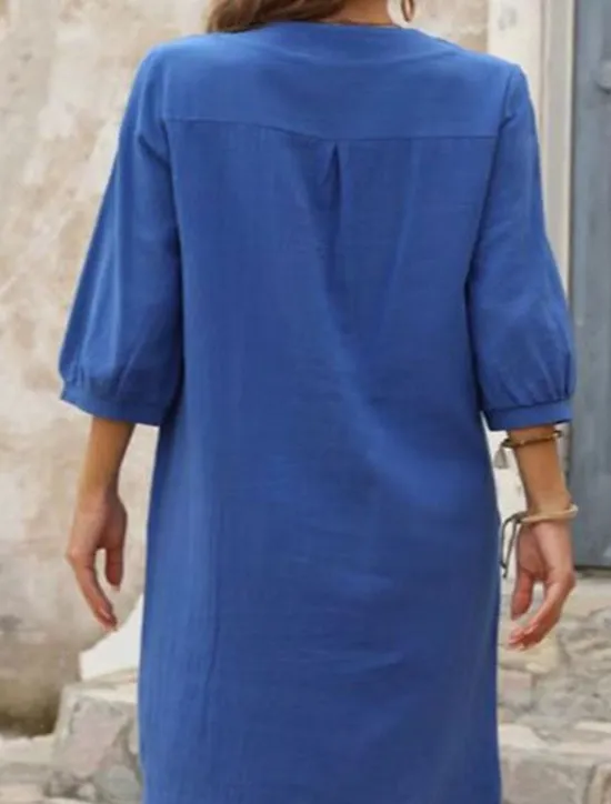 Online Women's Long Dress Maxi Dress Linen-Inspired Dresses Casual Dress Elegant Stylish Basic Vacation Daily Date Regular Fit Plain 3/4 Length Sleeve Crew Neck Blue Orange Summer Spring Fall Women Dresses