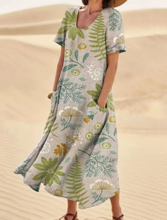 Online Women's Long Dress Maxi Dress Casual Dress Swing Dress Summer Dress Elegant Fashion Romantic Outdoor Party Holiday Regular Fit Flower Short Sleeve Crew Neck Black Blue Green Summer Women Floral Dresses