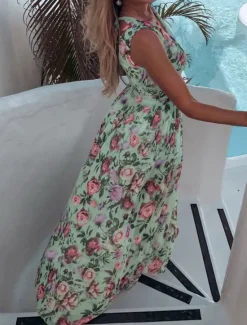 Discount Women's Long Dress Maxi Dress Casual Dress Swing Dress A Line Dress Summer Dress Hawaiian Maxi Boho Vacation Street Holiday Regular Fit Floral Sleeveless V Neck Yellow Pink Green Light Blue Summer Women Spring Dresses
