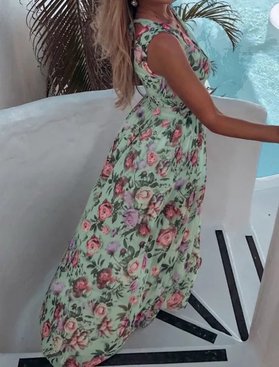Discount Women's Long Dress Maxi Dress Casual Dress Swing Dress A Line Dress Summer Dress Hawaiian Maxi Boho Vacation Street Holiday Regular Fit Floral Sleeveless V Neck Yellow Pink Green Light Blue Summer Women Spring Dresses