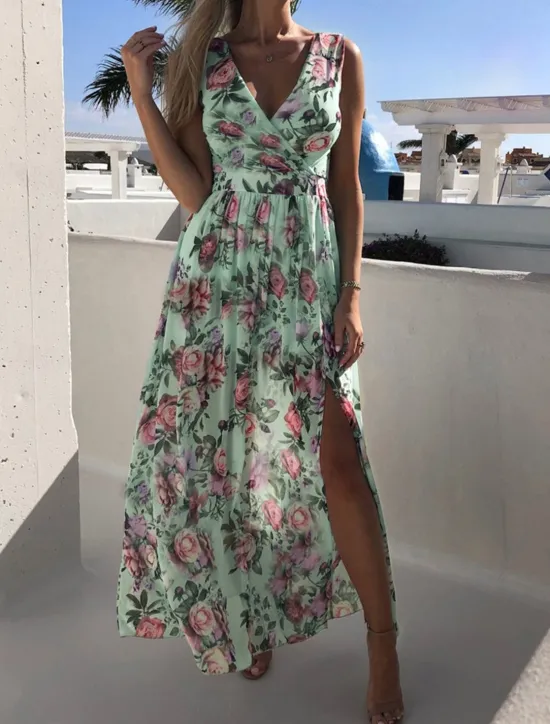 Discount Women's Long Dress Maxi Dress Casual Dress Swing Dress A Line Dress Summer Dress Hawaiian Maxi Boho Vacation Street Holiday Regular Fit Floral Sleeveless V Neck Yellow Pink Green Light Blue Summer Women Spring Dresses