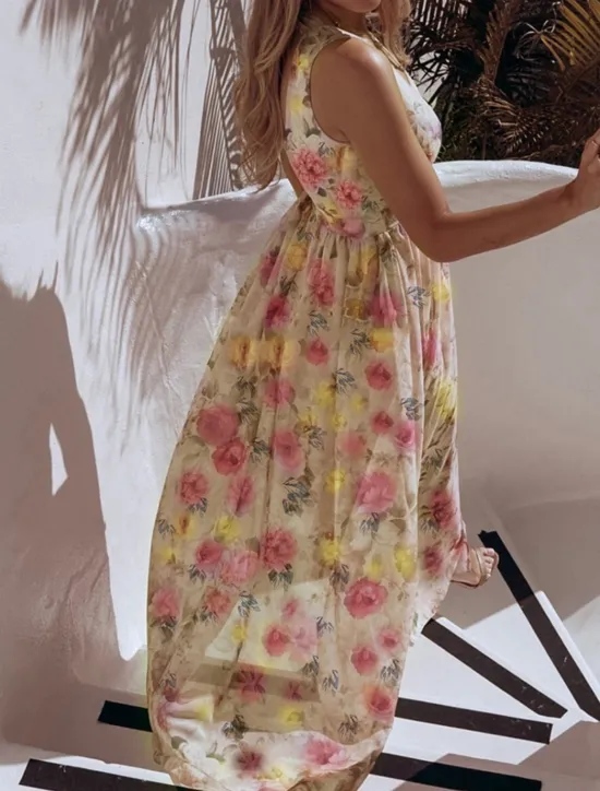 Discount Women's Long Dress Maxi Dress Casual Dress Swing Dress A Line Dress Summer Dress Hawaiian Maxi Boho Vacation Street Holiday Regular Fit Floral Sleeveless V Neck Yellow Pink Green Light Blue Summer Women Spring Dresses