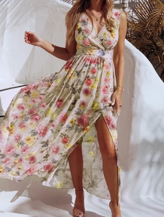 Discount Women's Long Dress Maxi Dress Casual Dress Swing Dress A Line Dress Summer Dress Hawaiian Maxi Boho Vacation Street Holiday Regular Fit Floral Sleeveless V Neck Yellow Pink Green Light Blue Summer Women Spring Dresses