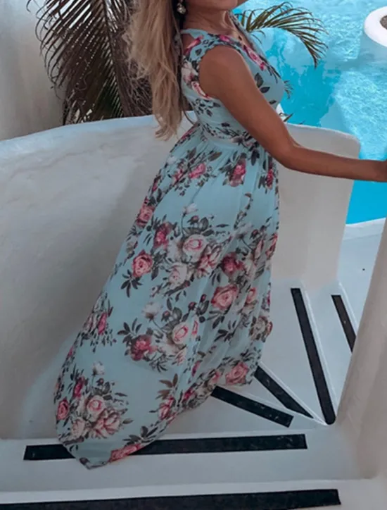Discount Women's Long Dress Maxi Dress Casual Dress Swing Dress A Line Dress Summer Dress Hawaiian Maxi Boho Vacation Street Holiday Regular Fit Floral Sleeveless V Neck Yellow Pink Green Light Blue Summer Women Spring Dresses