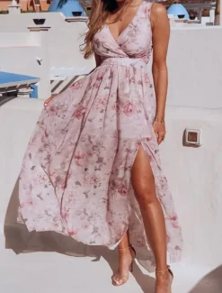 Discount Women's Long Dress Maxi Dress Casual Dress Swing Dress A Line Dress Summer Dress Hawaiian Maxi Boho Vacation Street Holiday Regular Fit Floral Sleeveless V Neck Yellow Pink Green Light Blue Summer Women Spring Dresses