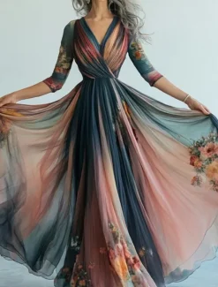 Hot Women's Long Dress Maxi Dress Casual Dress Swing Dress Floral Dress Summer Dress Boho Dress Vintage Vacation Daily Holiday Regular Fit Floral Long Sleeve V Neck Summer Women Floral Dresses