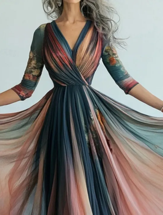 Hot Women's Long Dress Maxi Dress Casual Dress Swing Dress Floral Dress Summer Dress Boho Dress Vintage Vacation Daily Holiday Regular Fit Floral Long Sleeve V Neck Summer Women Floral Dresses