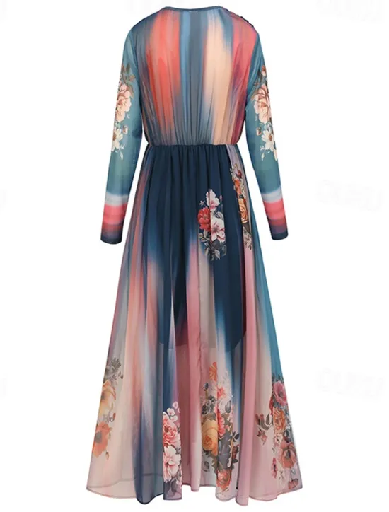 Hot Women's Long Dress Maxi Dress Casual Dress Swing Dress Floral Dress Summer Dress Boho Dress Vintage Vacation Daily Holiday Regular Fit Floral Long Sleeve V Neck Summer Women Floral Dresses