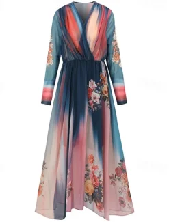 Hot Women's Long Dress Maxi Dress Casual Dress Swing Dress Floral Dress Summer Dress Boho Dress Vintage Vacation Daily Holiday Regular Fit Floral Long Sleeve V Neck Summer Women Floral Dresses
