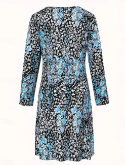 Women's Long Dress Maxi Dress Casual Dress A Line Dress Elegant Vintage Stylish Vacation Party Daily Loose Fit Floral Long Sleeve V Neck Blue Purple Orange Spring Fall Women Floral Dresses|Spring Dresses