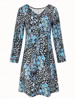 Women's Long Dress Maxi Dress Casual Dress A Line Dress Elegant Vintage Stylish Vacation Party Daily Loose Fit Floral Long Sleeve V Neck Blue Purple Orange Spring Fall Women Floral Dresses|Spring Dresses