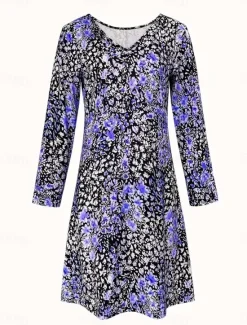 Women's Long Dress Maxi Dress Casual Dress A Line Dress Elegant Vintage Stylish Vacation Party Daily Loose Fit Floral Long Sleeve V Neck Blue Purple Orange Spring Fall Women Floral Dresses|Spring Dresses