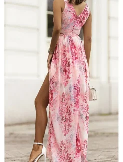 Clearance Women's Long Dress Maxi Dress Cocktail Dress Print Dress Fashion Outdoor Tea Party Going out Regular Fit Flower Sleeveless V Neck Black White Pink Summer Women Floral Dresses