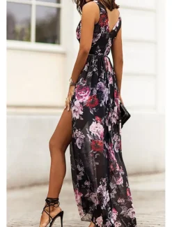 Clearance Women's Long Dress Maxi Dress Cocktail Dress Print Dress Fashion Outdoor Tea Party Going out Regular Fit Flower Sleeveless V Neck Black White Pink Summer Women Floral Dresses