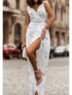 Clearance Women's Long Dress Maxi Dress Cocktail Dress Print Dress Fashion Outdoor Tea Party Going out Regular Fit Flower Sleeveless V Neck Black White Pink Summer Women Floral Dresses