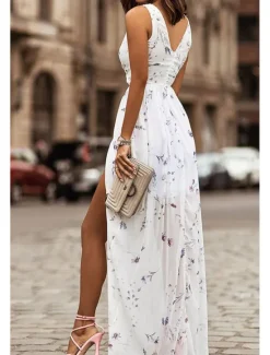 Clearance Women's Long Dress Maxi Dress Cocktail Dress Print Dress Fashion Outdoor Tea Party Going out Regular Fit Flower Sleeveless V Neck Black White Pink Summer Women Floral Dresses