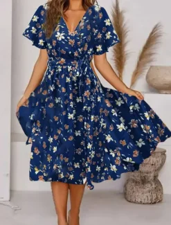 Outlet Women's Long Dress Maxi Dress Casual Dress A Line Dress Elegant Stylish Casual Vacation Daily Regular Fit Floral Short Sleeve V Neck Black Pink Blue Summer Spring Women Spring Dresses