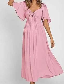 Women's Long Dress Maxi Dress Casual Dress Cocktail Dress Wedding Guest Dress Chiffon Dress Cute Stylish Casual Vacation Casual Daily Regular Fit Plain Short Sleeve V Neck White Pink Blue Apricot Women Cocktail Dress