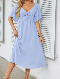 Women's Long Dress Maxi Dress Casual Dress Cocktail Dress Wedding Guest Dress Chiffon Dress Cute Stylish Casual Vacation Casual Daily Regular Fit Plain Short Sleeve V Neck White Pink Blue Apricot Women Cocktail Dress