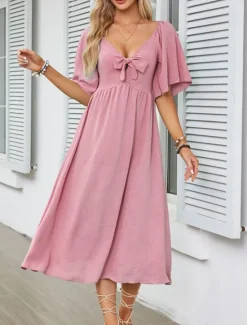 Women's Long Dress Maxi Dress Casual Dress Cocktail Dress Wedding Guest Dress Chiffon Dress Cute Stylish Casual Vacation Casual Daily Regular Fit Plain Short Sleeve V Neck White Pink Blue Apricot Women Cocktail Dress