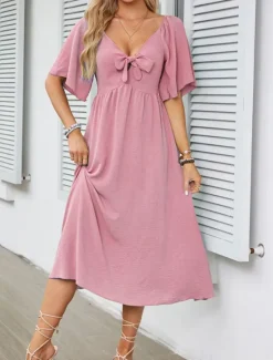 Women's Long Dress Maxi Dress Casual Dress Cocktail Dress Wedding Guest Dress Chiffon Dress Cute Stylish Casual Vacation Casual Daily Regular Fit Plain Short Sleeve V Neck White Pink Blue Apricot Women Cocktail Dress
