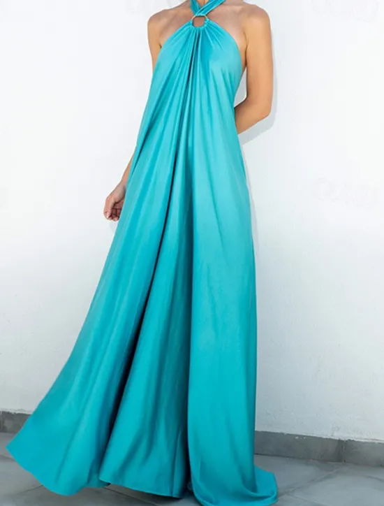 Discount Women's Long Dress Maxi Dress Casual Dress Summer Dress Halter Neck Dress Fashion Outdoor Holiday Date Regular Fit Plain Sleeveless Halter Neck Light Green Blue Orange Summer Spring Women Vacation Dresses
