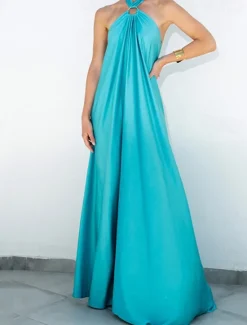 Discount Women's Long Dress Maxi Dress Casual Dress Summer Dress Halter Neck Dress Fashion Outdoor Holiday Date Regular Fit Plain Sleeveless Halter Neck Light Green Blue Orange Summer Spring Women Vacation Dresses