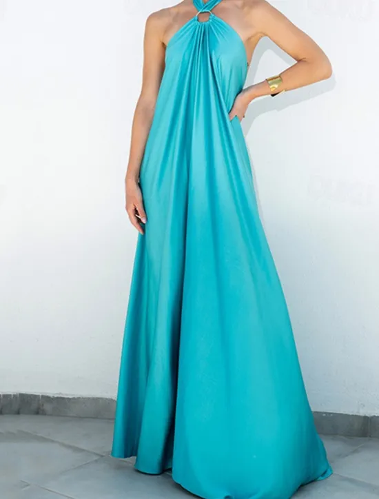 Discount Women's Long Dress Maxi Dress Casual Dress Summer Dress Halter Neck Dress Fashion Outdoor Holiday Date Regular Fit Plain Sleeveless Halter Neck Light Green Blue Orange Summer Spring Women Vacation Dresses