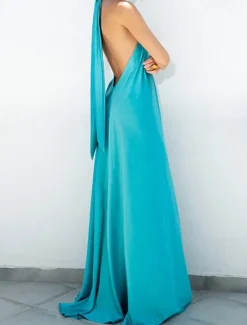 Discount Women's Long Dress Maxi Dress Casual Dress Summer Dress Halter Neck Dress Fashion Outdoor Holiday Date Regular Fit Plain Sleeveless Halter Neck Light Green Blue Orange Summer Spring Women Vacation Dresses