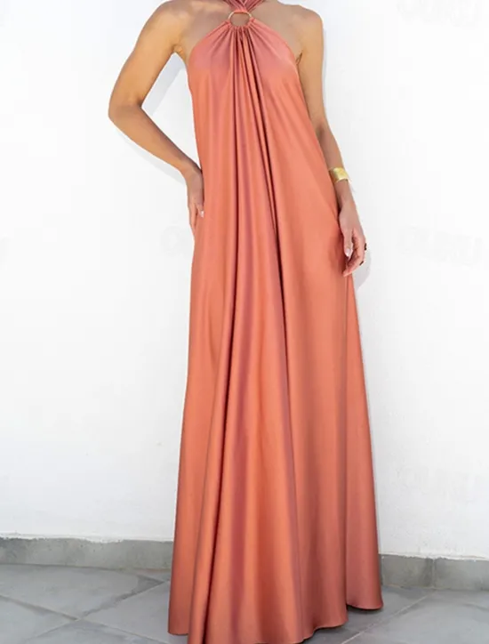 Discount Women's Long Dress Maxi Dress Casual Dress Summer Dress Halter Neck Dress Fashion Outdoor Holiday Date Regular Fit Plain Sleeveless Halter Neck Light Green Blue Orange Summer Spring Women Vacation Dresses
