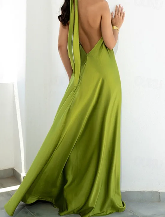 Discount Women's Long Dress Maxi Dress Casual Dress Summer Dress Halter Neck Dress Fashion Outdoor Holiday Date Regular Fit Plain Sleeveless Halter Neck Light Green Blue Orange Summer Spring Women Vacation Dresses
